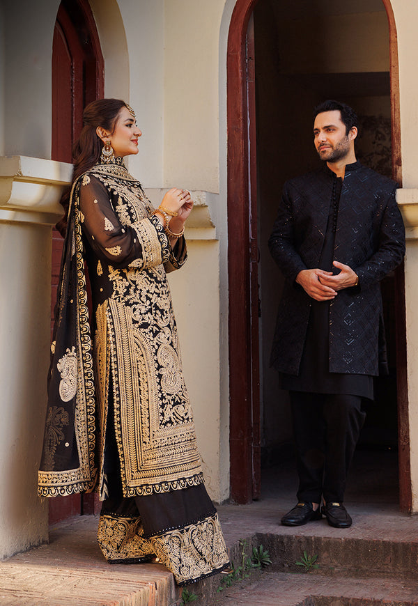 Embroidered Black & Gold Eid Suit Pakistani Salwar Suit Kameez Dress
