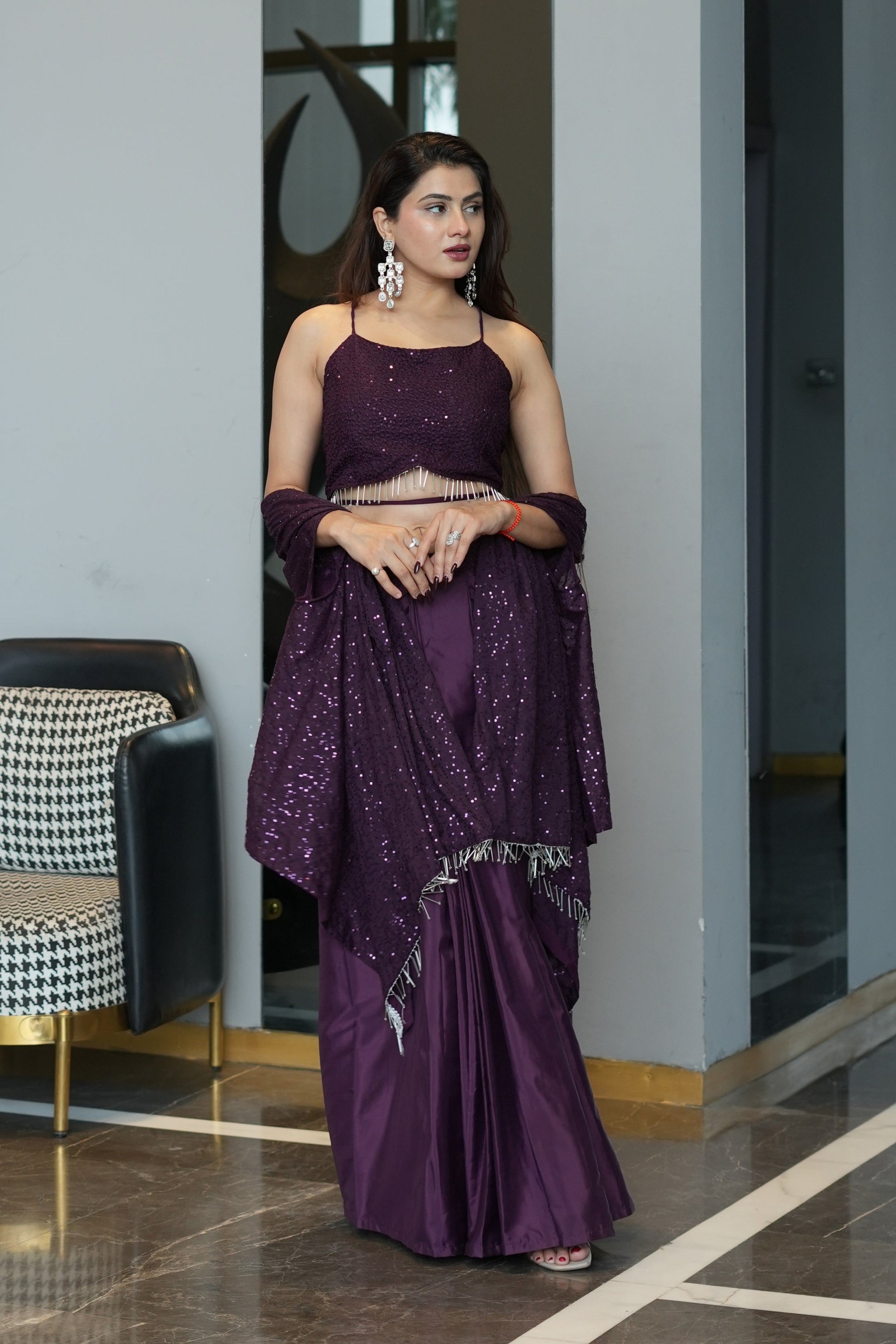 Diksha Pawar Wine Colour Indowestern Dhoti Suit With Shrug