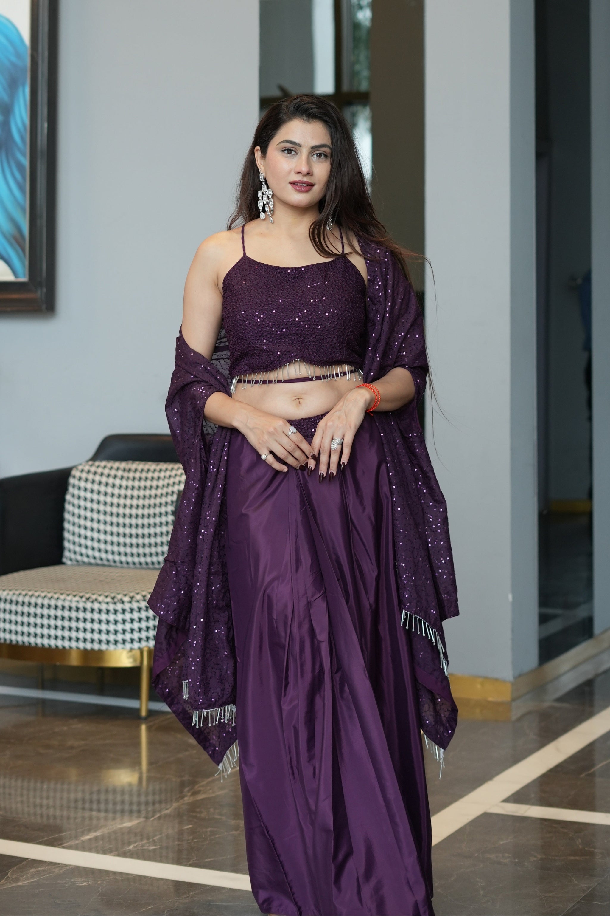 Diksha Pawar Wine Colour Indowestern Dhoti Suit With Shrug