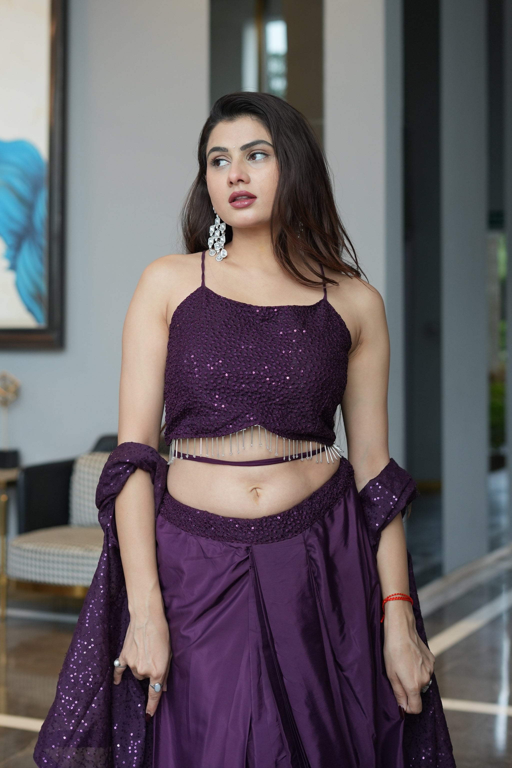 Diksha Pawar Wine Colour Indowestern Dhoti Suit With Shrug