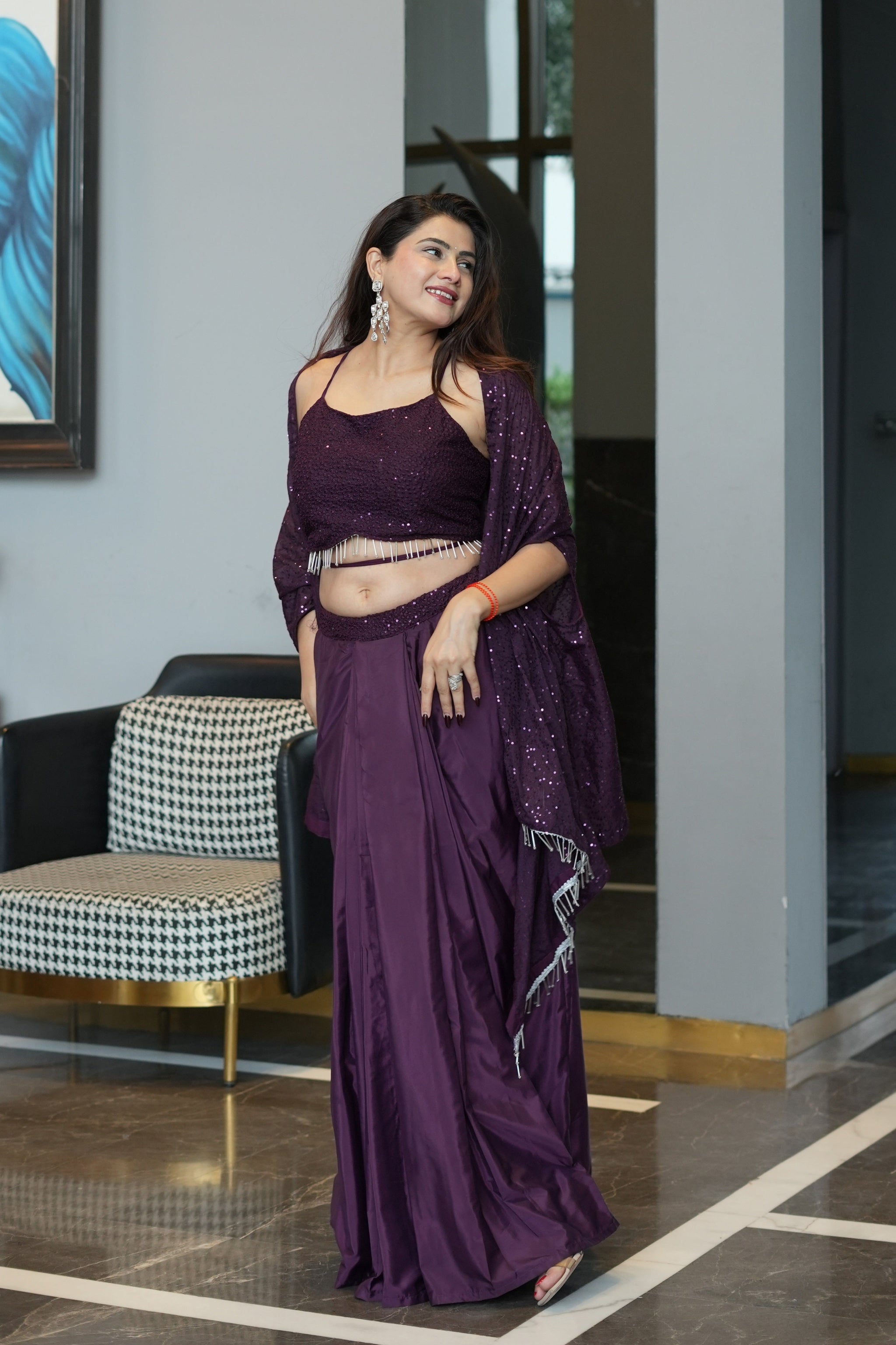 Diksha Pawar Wine Colour Indowestern Dhoti Suit With Shrug