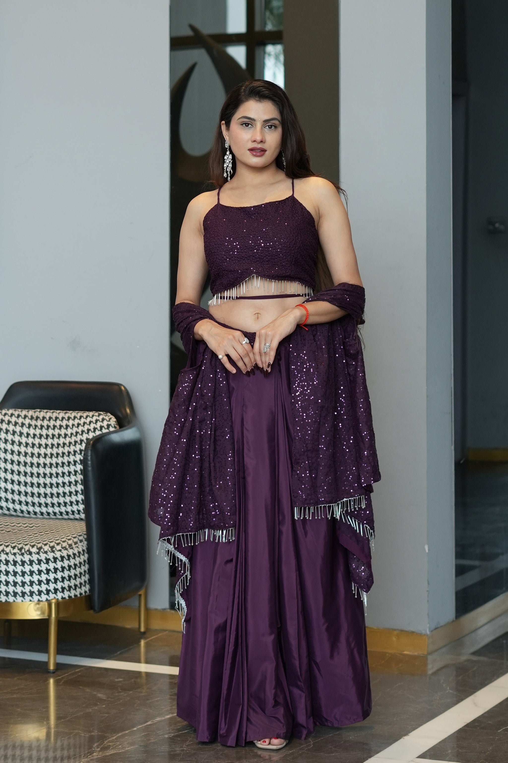 Diksha Pawar Wine Colour Indowestern Dhoti Suit With Shrug