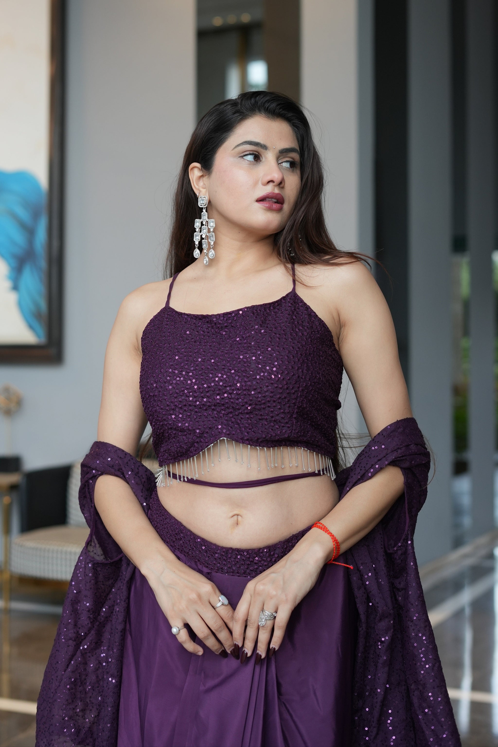 Diksha Pawar Wine Colour Indowestern Dhoti Suit With Shrug