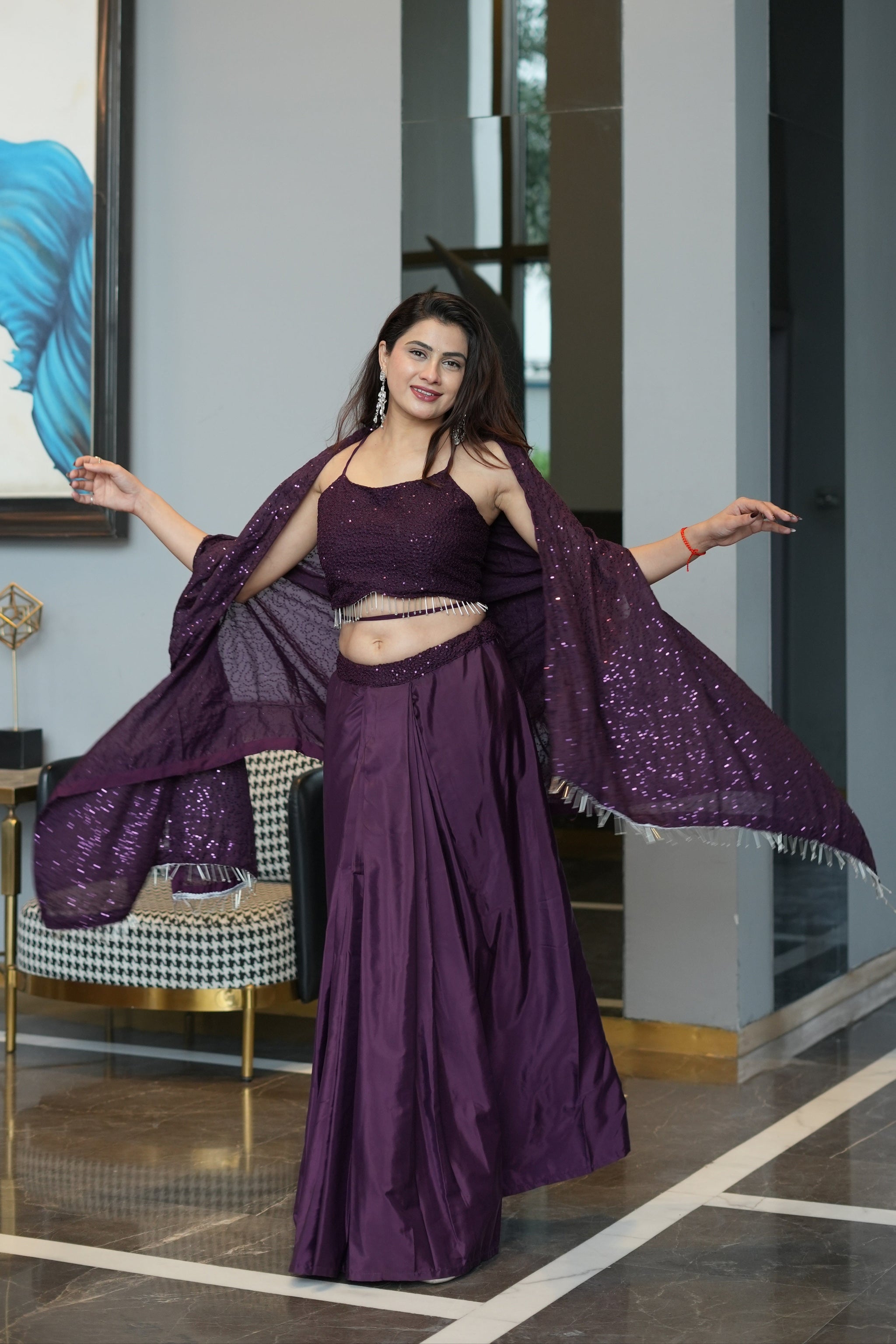 Diksha Pawar Wine Colour Indowestern Dhoti Suit With Shrug