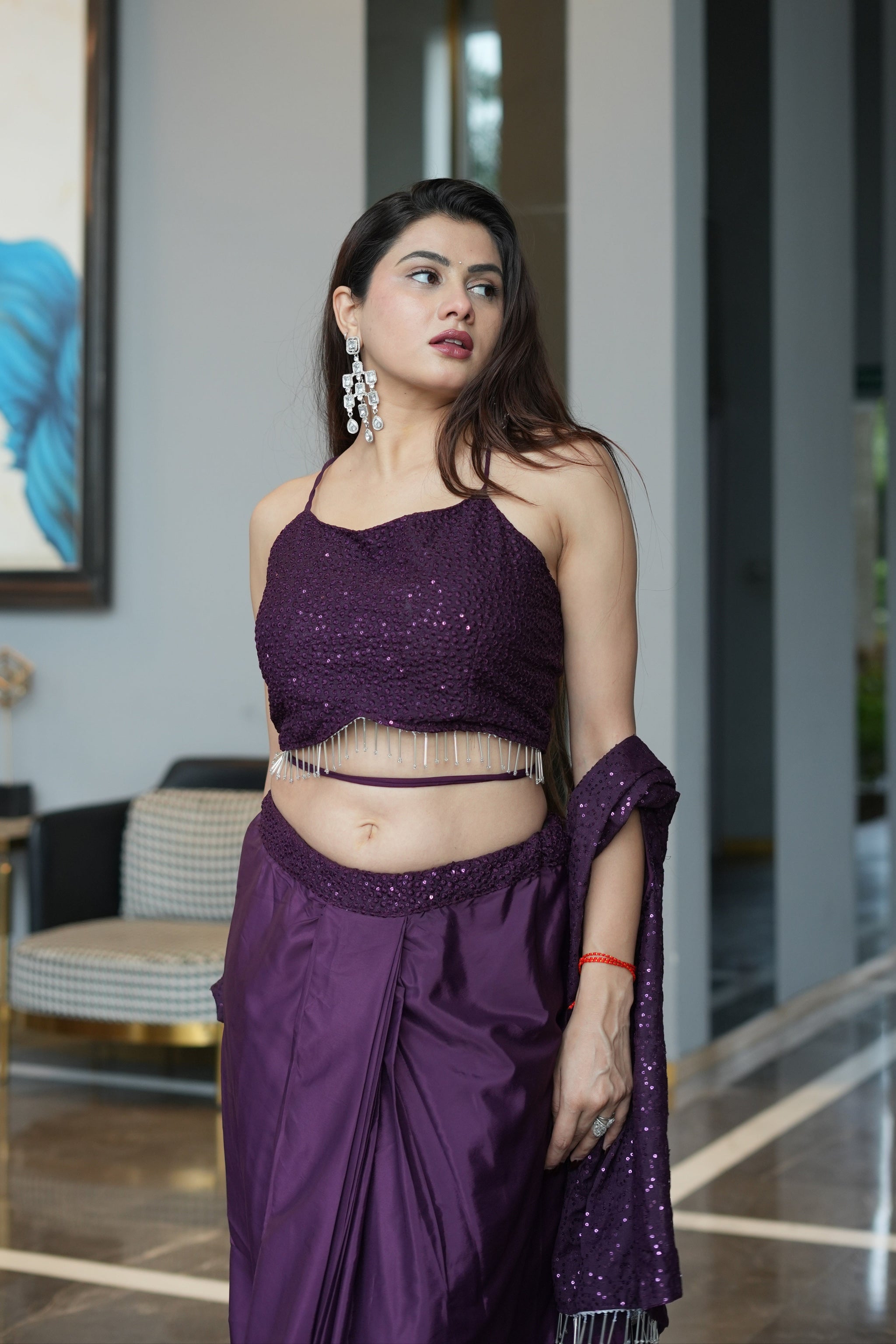 Diksha Pawar Wine Colour Indowestern Dhoti Suit With Shrug