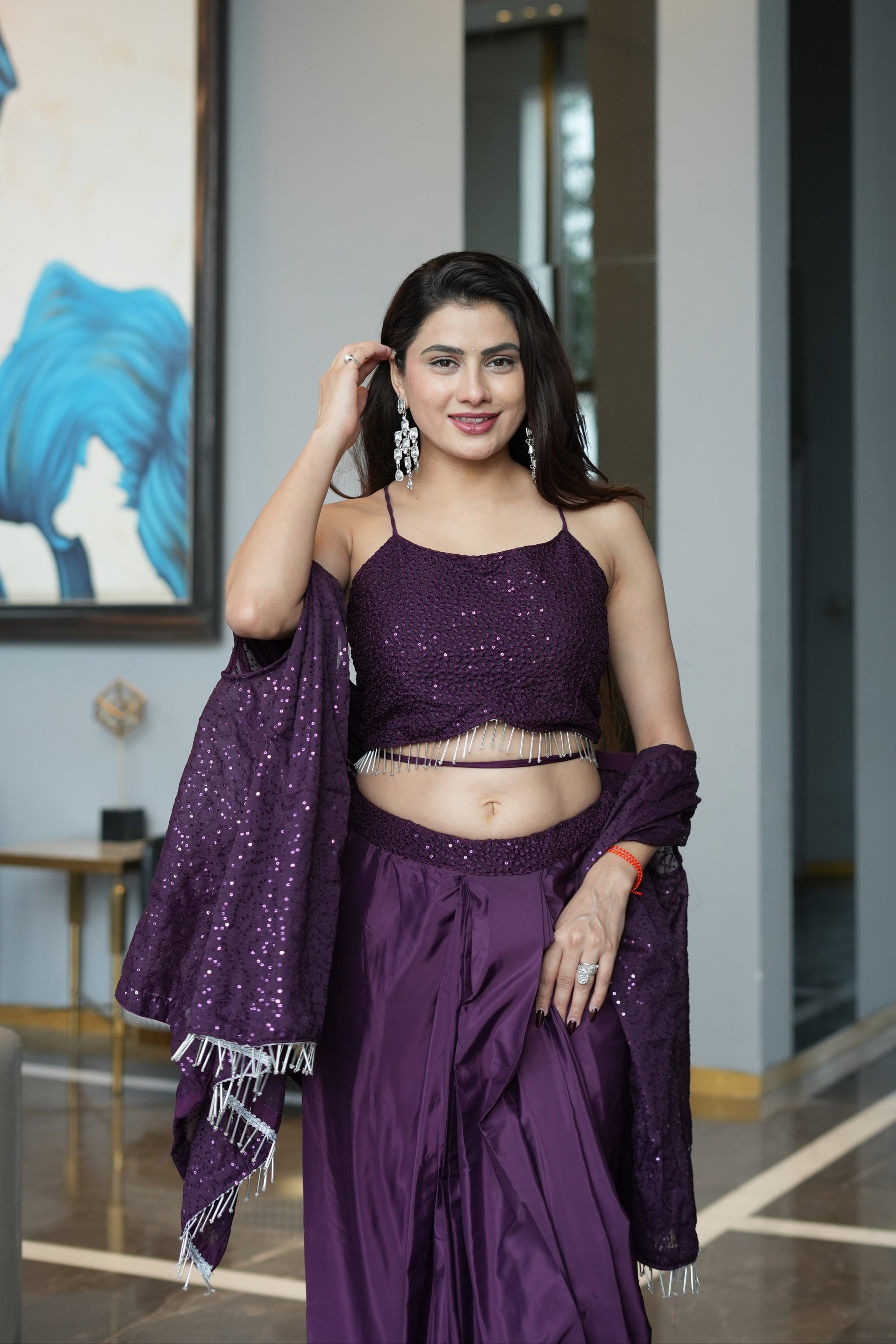 Diksha Pawar Wine Colour Indowestern Dhoti Suit With Shrug