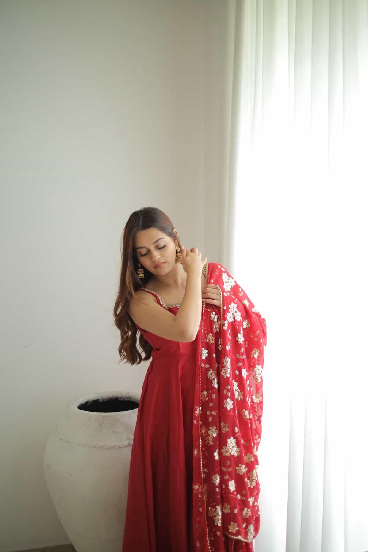 Vaishnavi Rao Manjula Maroon Anarkali Gown Suit Set