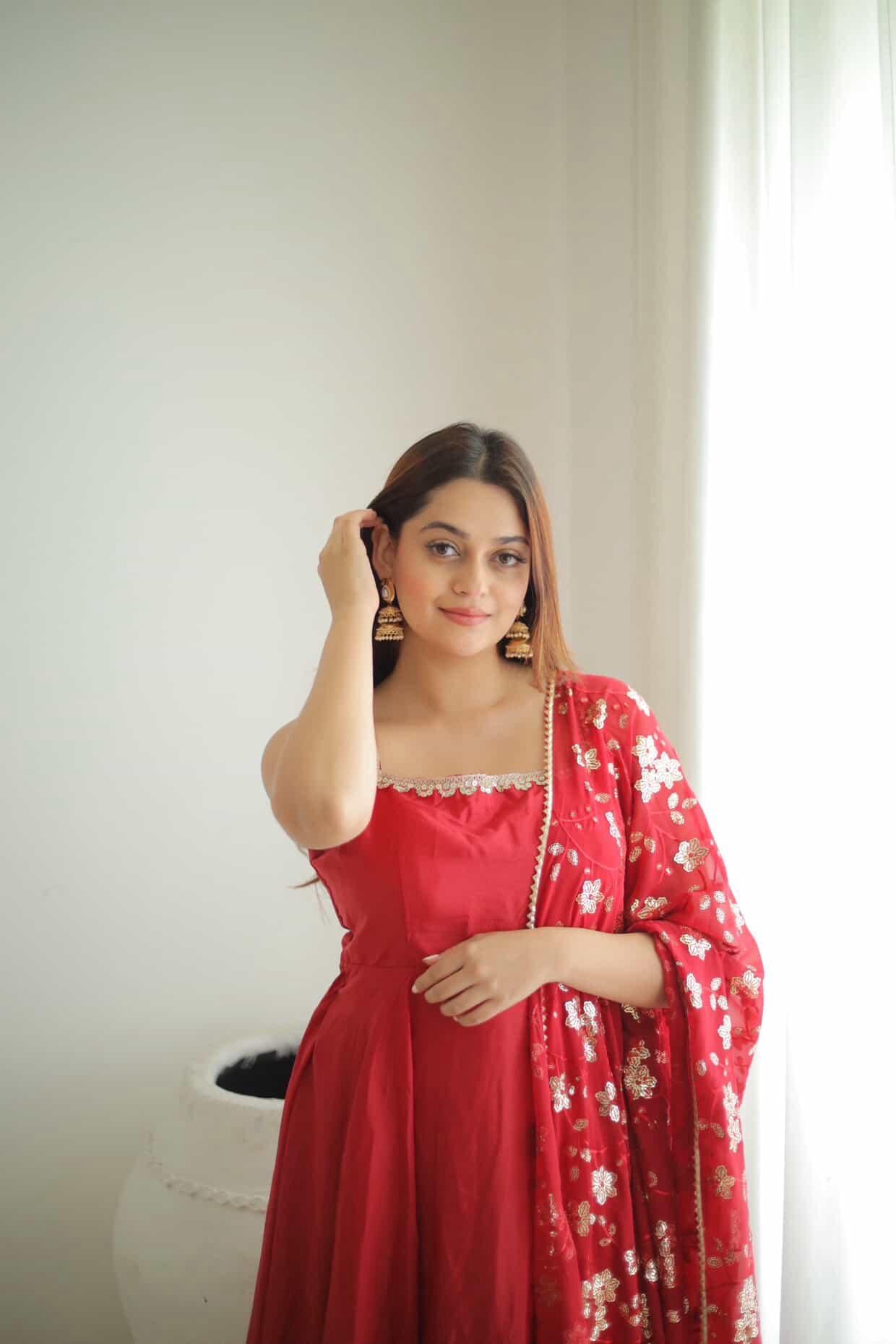 Vaishnavi Rao Manjula Maroon Anarkali Gown Suit Set