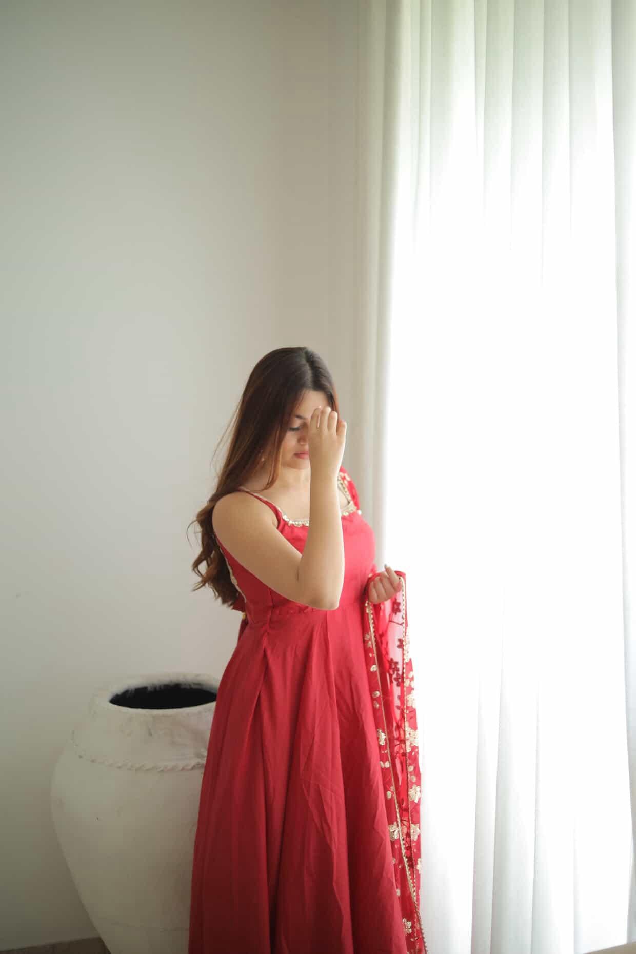 Vaishnavi Rao Manjula Maroon Anarkali Gown Suit Set