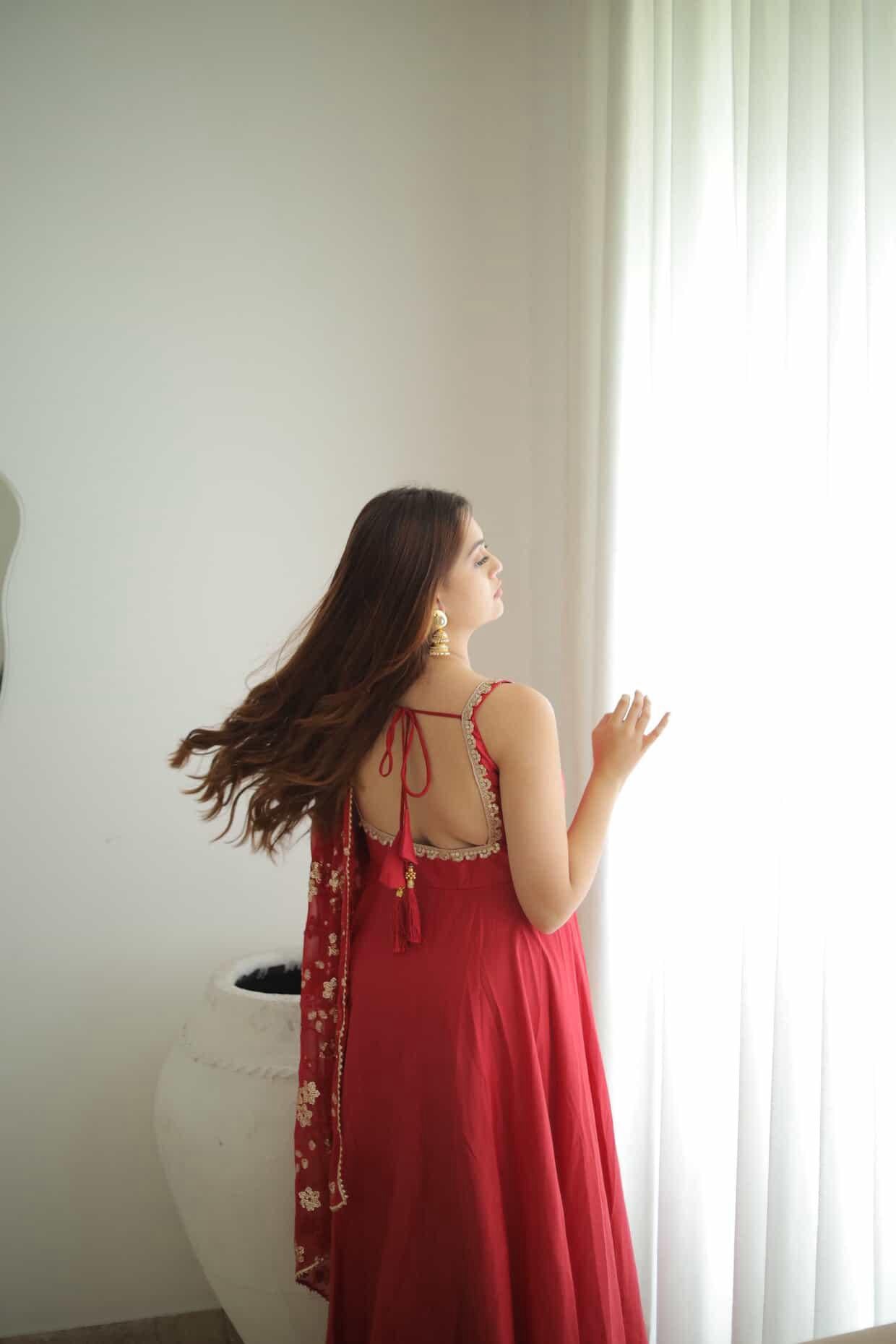 Vaishnavi Rao Manjula Maroon Anarkali Gown Suit Set