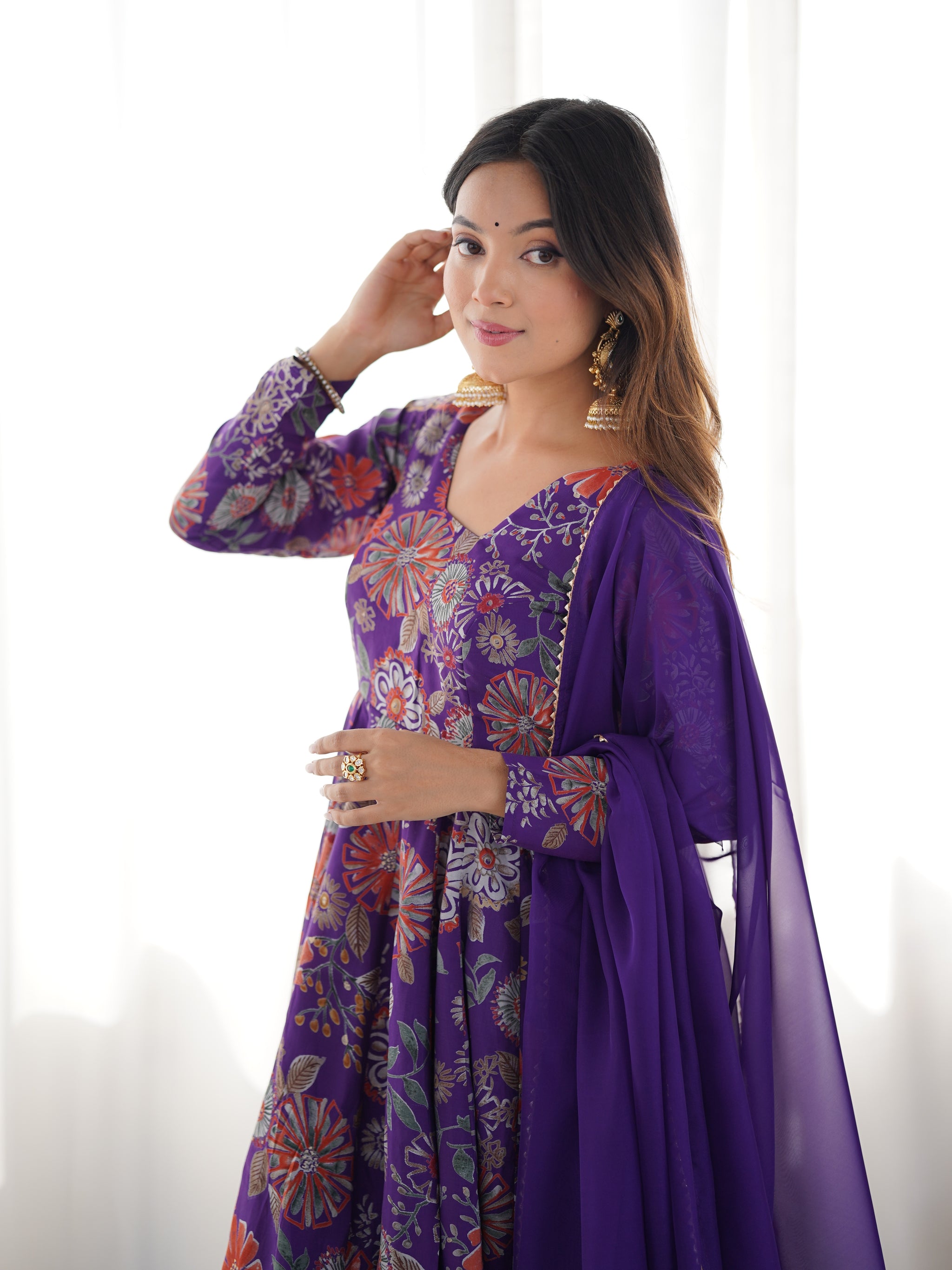 Purple Color Roman Silk Discharge Printed Plazzo Suit
