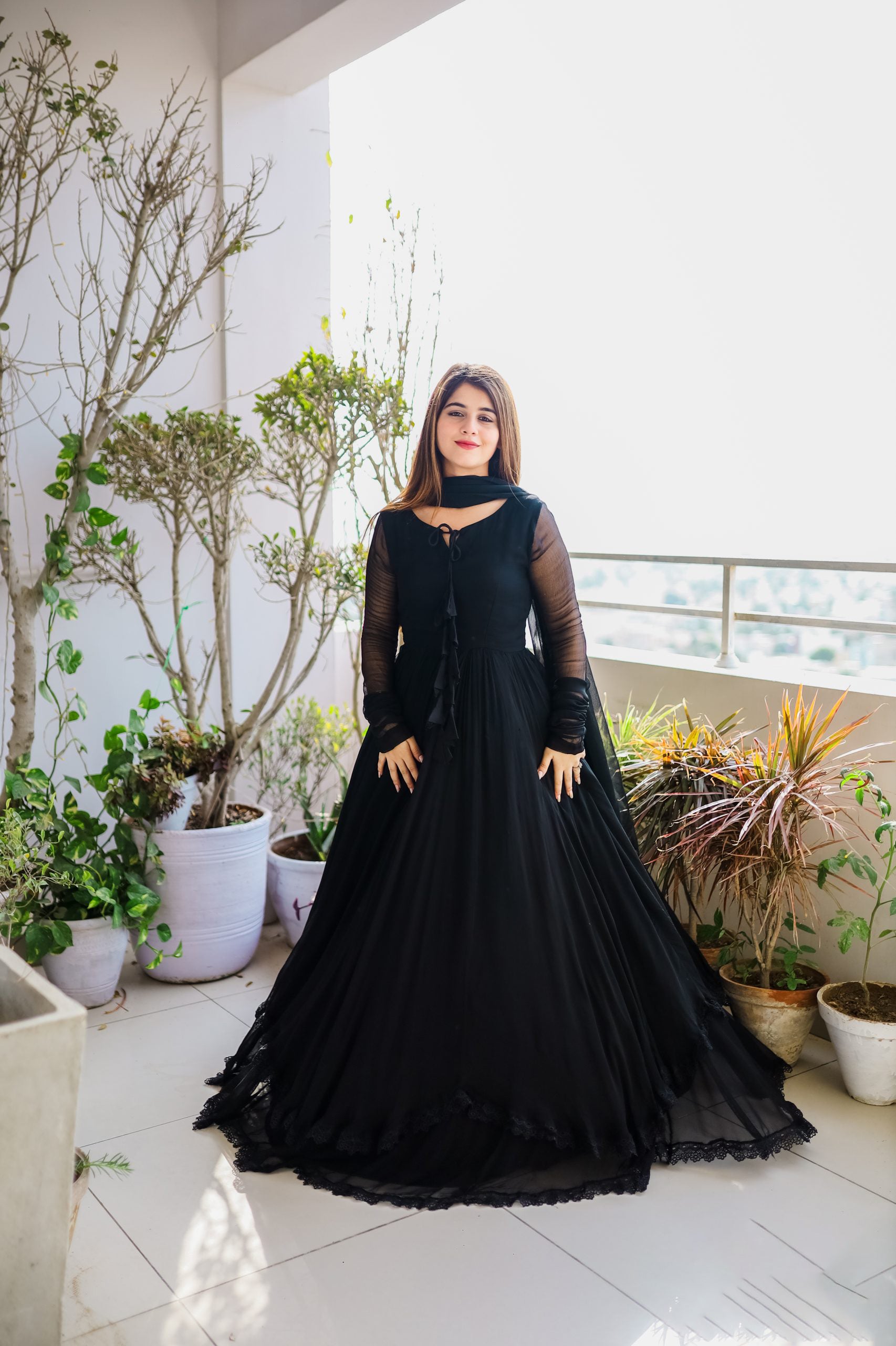 Demanding Black Color Lace Work Long Anarkali Gown