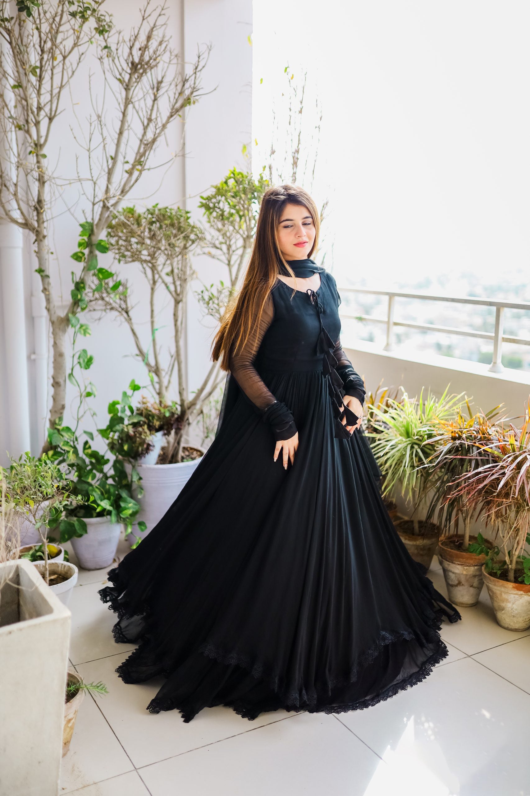 Demanding Black Color Lace Work Long Anarkali Gown