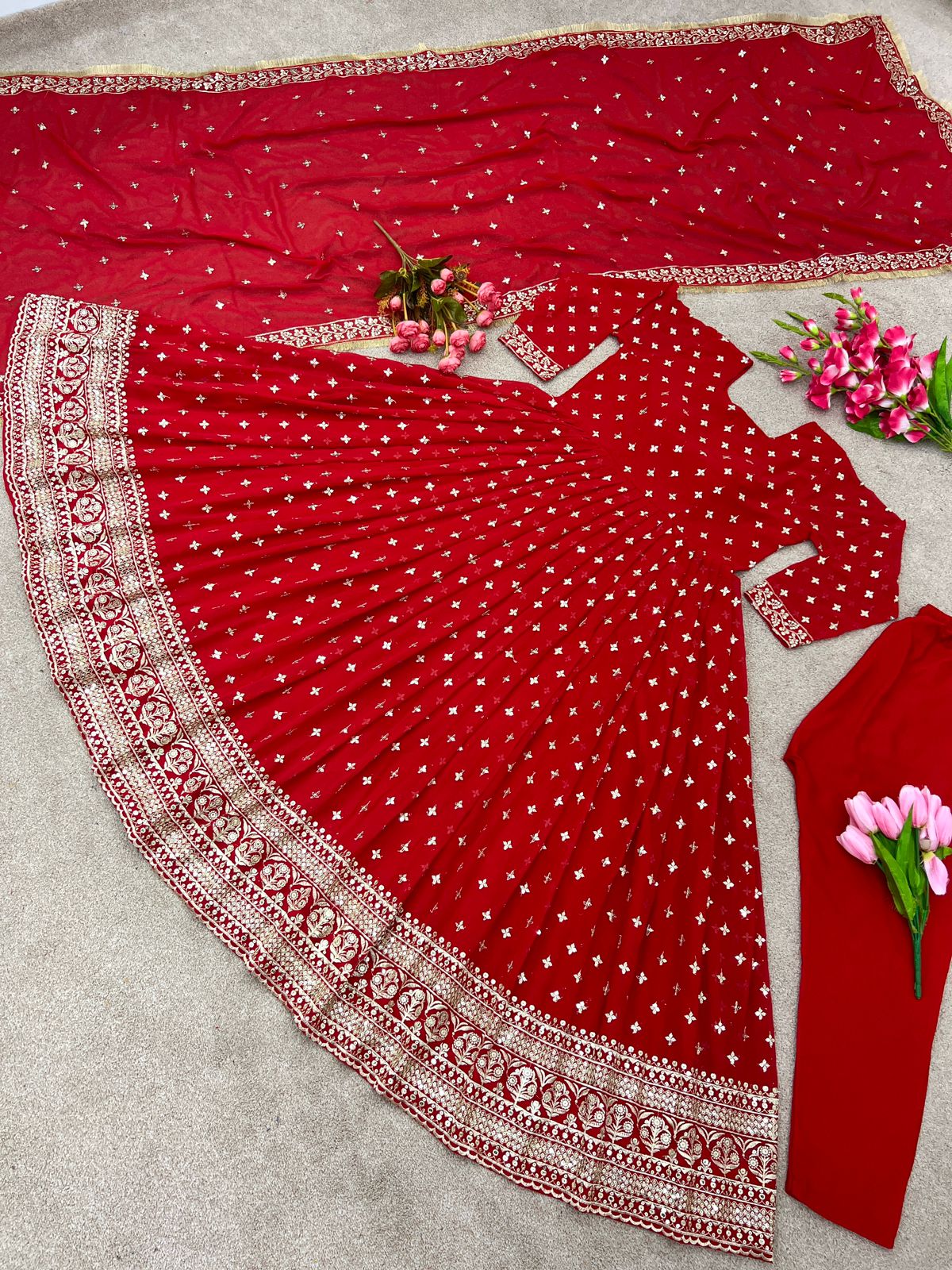 Outstanding Red Color Sequence Work Anarkali Gown