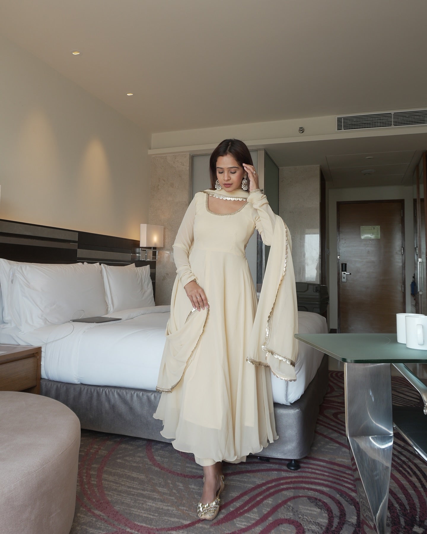 Cream Colour  Designer Anarkali Suit Set