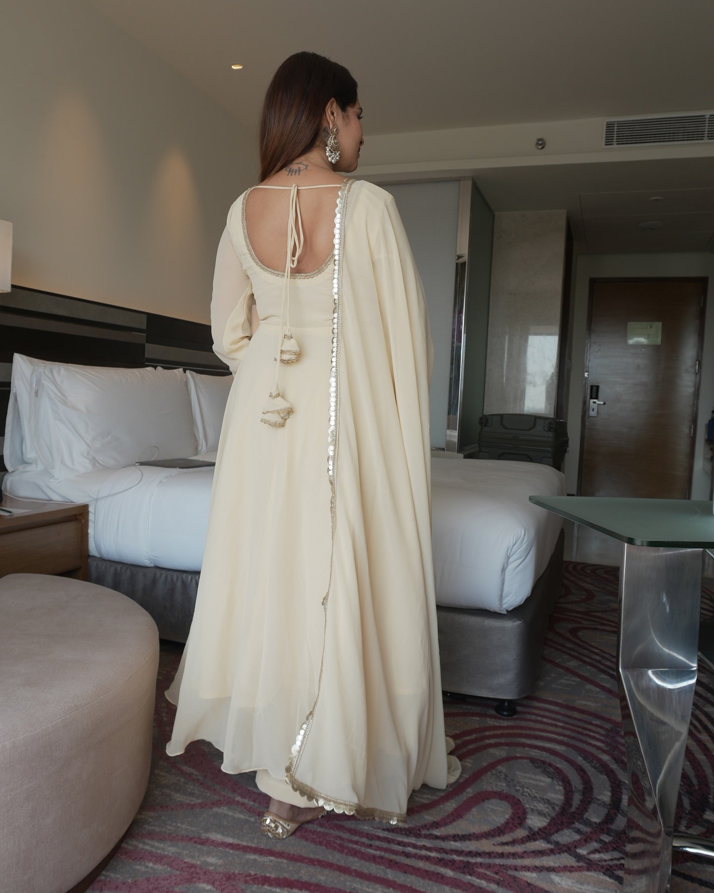 Cream Colour  Designer Anarkali Suit Set