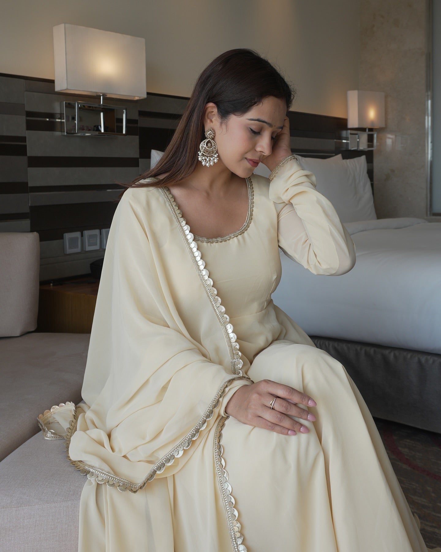 Cream Colour  Designer Anarkali Suit Set