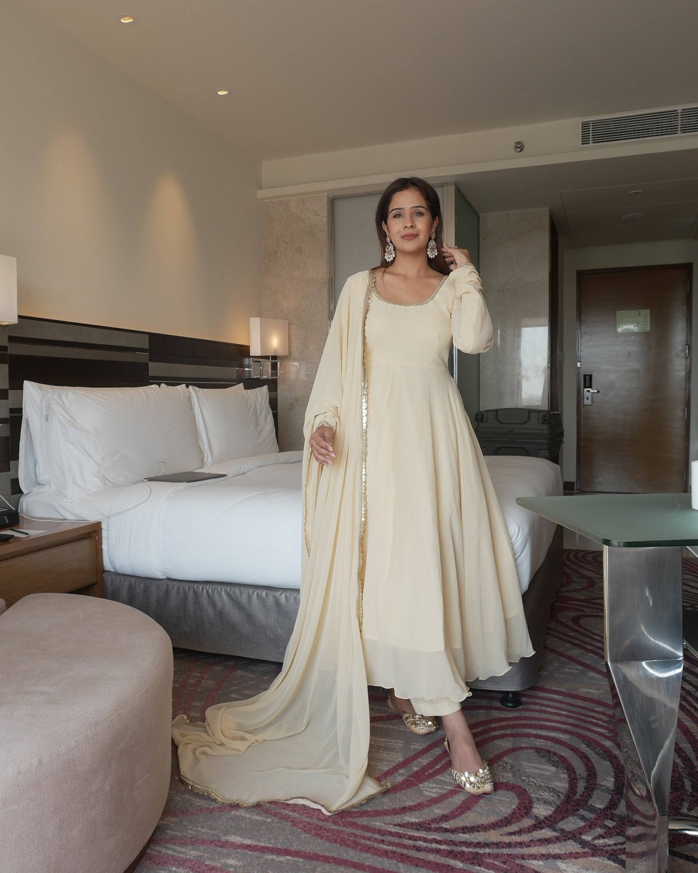 Cream Colour  Designer Anarkali Suit Set