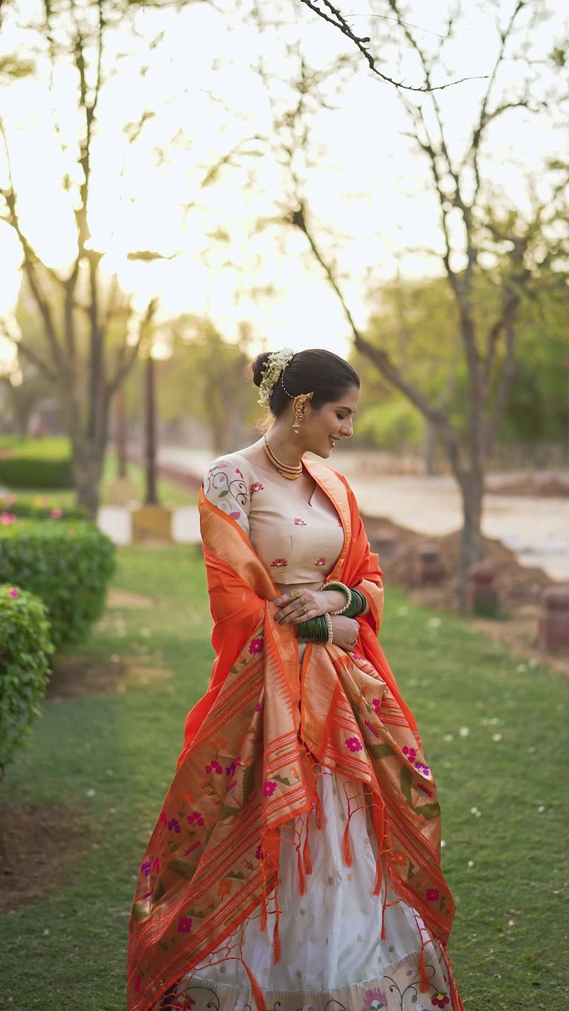 Designer White Color Jacquard Paithani Silk Lehenga Choli