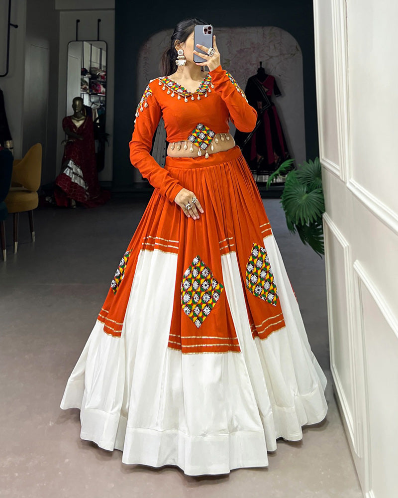 ORANGE COLOR PURE RAYON NAVRATRI LEHENGA CHOLI