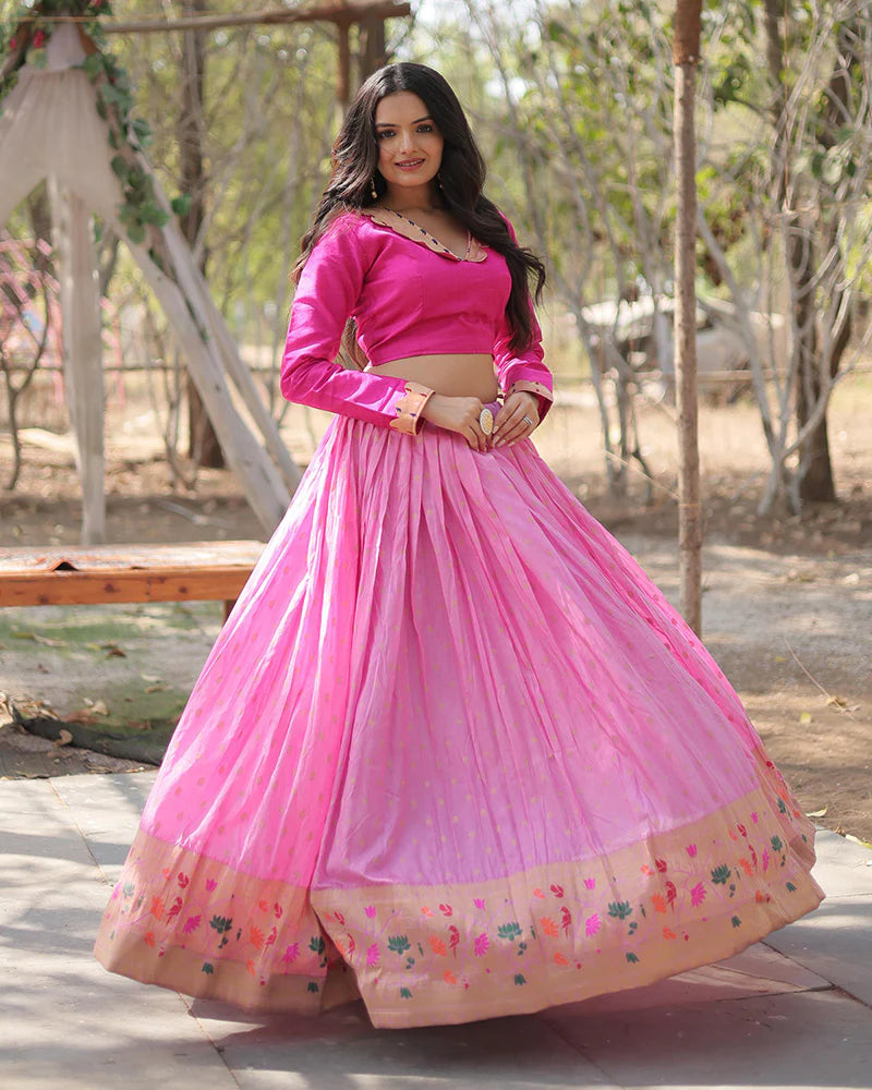 PINK COLOR DYABLE JACQUARD FULL STITCHED LEHENGA CHOLI