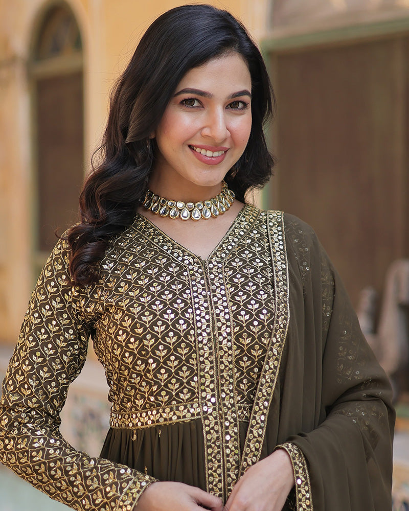 Designer mehndi color three piece sharara suit