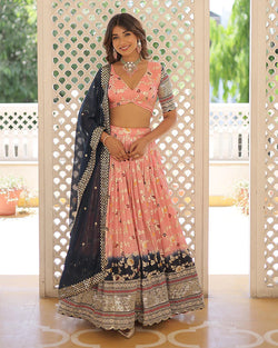 LIGHT-PINK COLOR PURE VISCOSE JACQUARD LEHENGA CHOLI