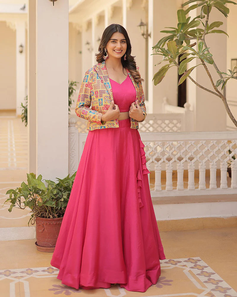 PINK COLOR PURE CHINNON LEHENGA CHOLI