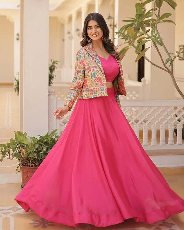 PINK COLOR PURE CHINNON LEHENGA CHOLI