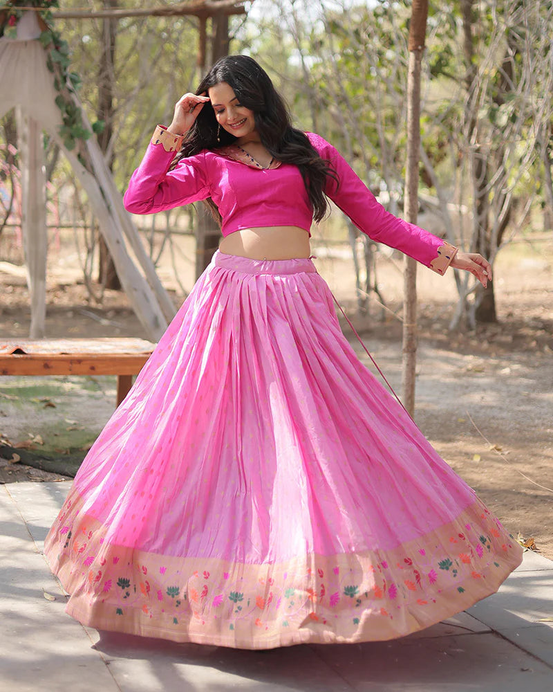 PINK COLOR DYABLE JACQUARD FULL STITCHED LEHENGA CHOLI