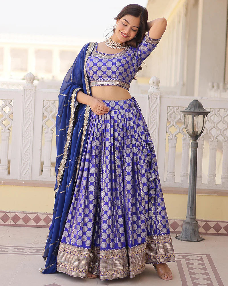 BLUE COLOR PURE VISCOSE JACQUARD LEHENGA CHOLI