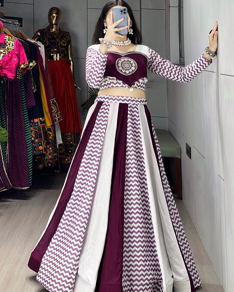 WHITE WINE COLOR PURE RAYON COTTON NAVRATRI LEHENGA CHOLI