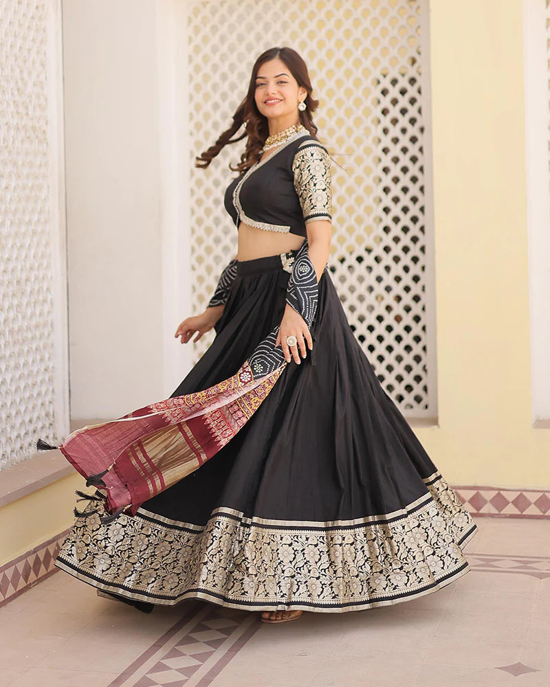 Black Color Jacquard Lehenga Choli With Gaji Silk Dupatta