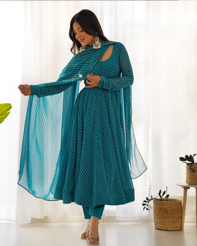 RAMA COLOR LAHERIYA PRINT GEORGETTE THREE PIECE ANARKALI SUIT