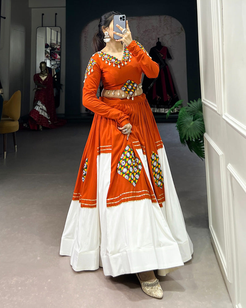 ORANGE COLOR PURE RAYON NAVRATRI LEHENGA CHOLI