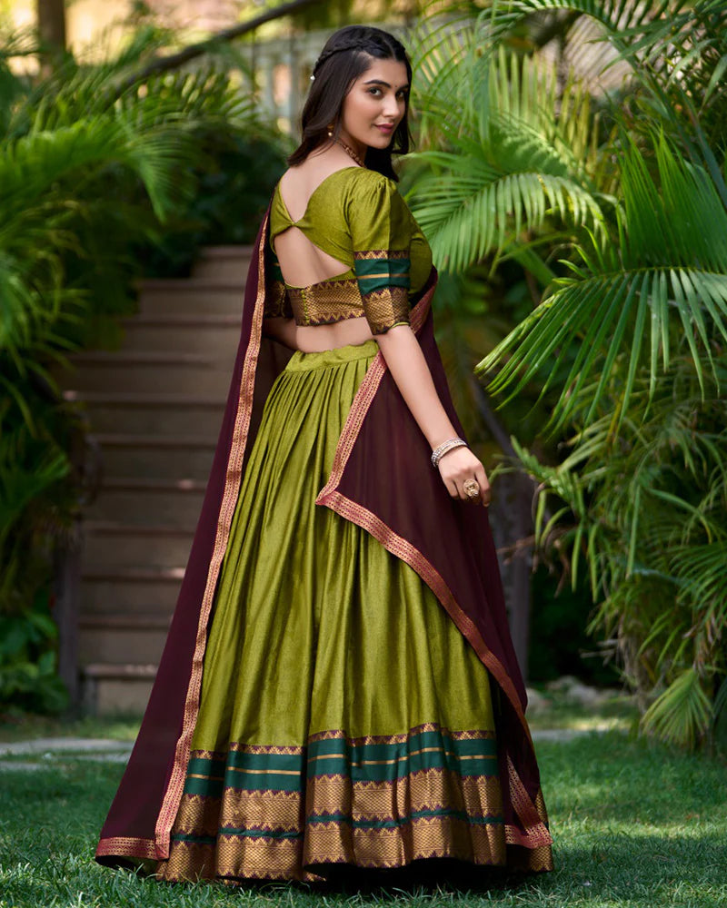 OLIVE GREEN COLOR POLY COTTON LEHENGA CHOLI