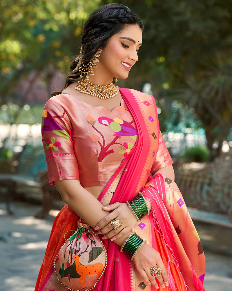 ORANGE COLOR JACQUARD SILK LEHENGA CHOLI