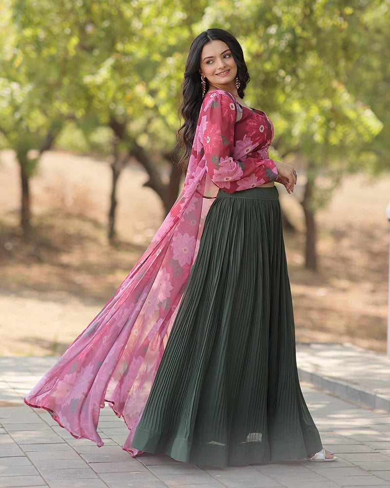 GREEN COLOR FAUX GEORGETTE LEHENGA CHOLI