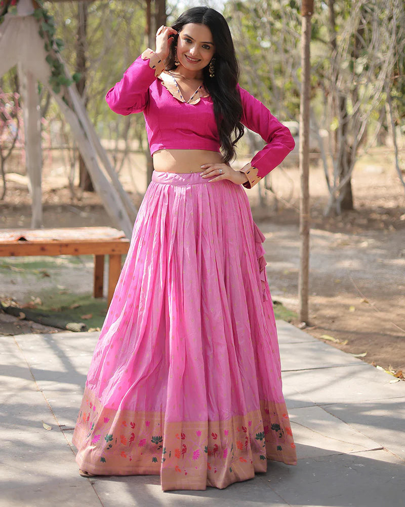 PINK COLOR DYABLE JACQUARD FULL STITCHED LEHENGA CHOLI