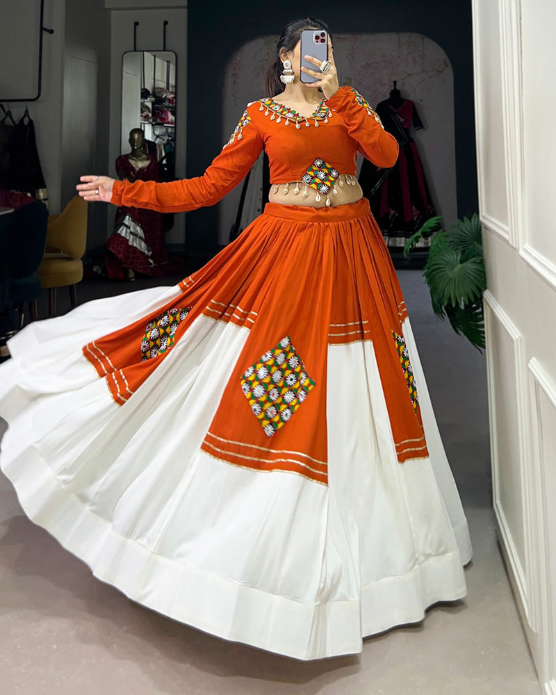 ORANGE COLOR PURE RAYON NAVRATRI LEHENGA CHOLI