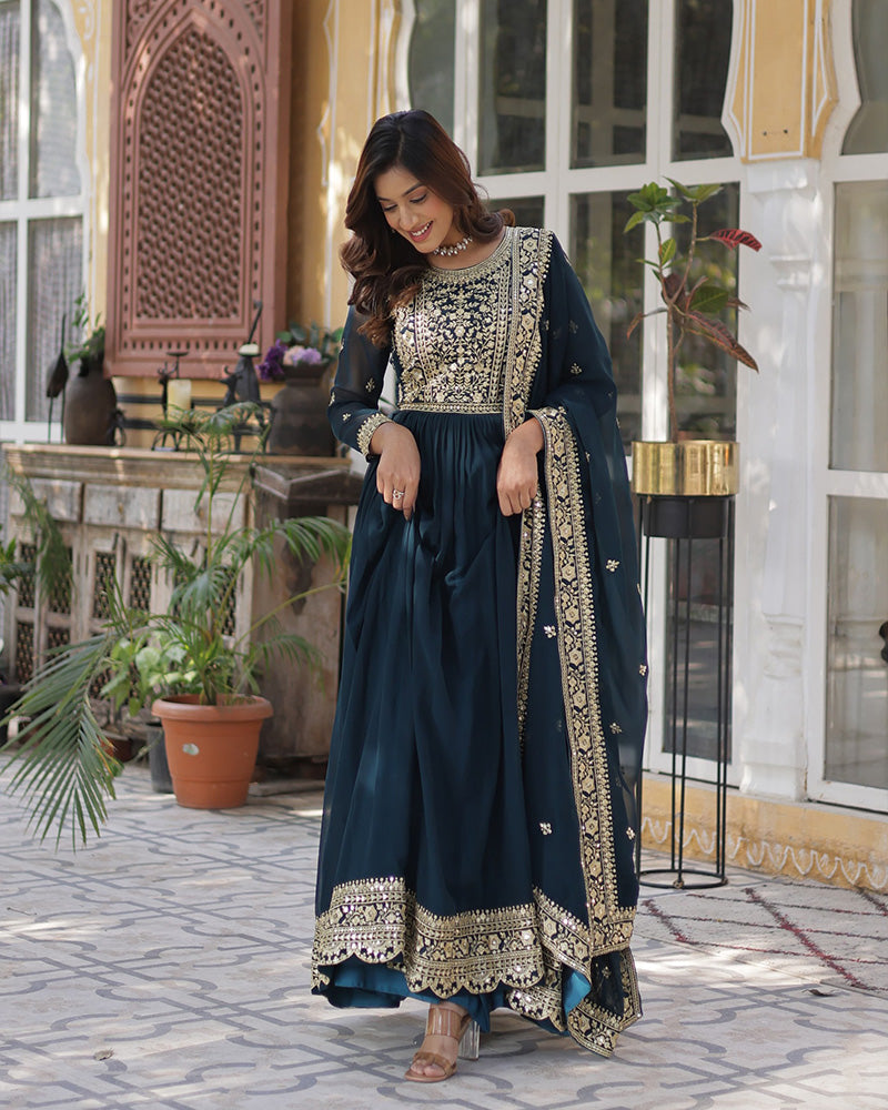 Rama color faux blooming embroidered gown
