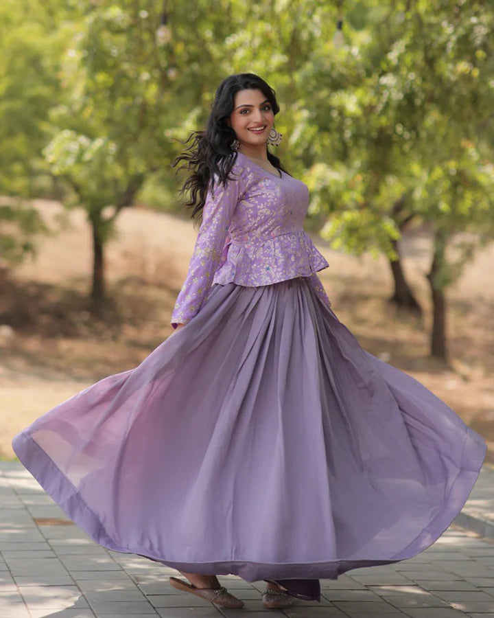 Lavender Color Vichitra Shimmer Crop Top Lehenga Choli