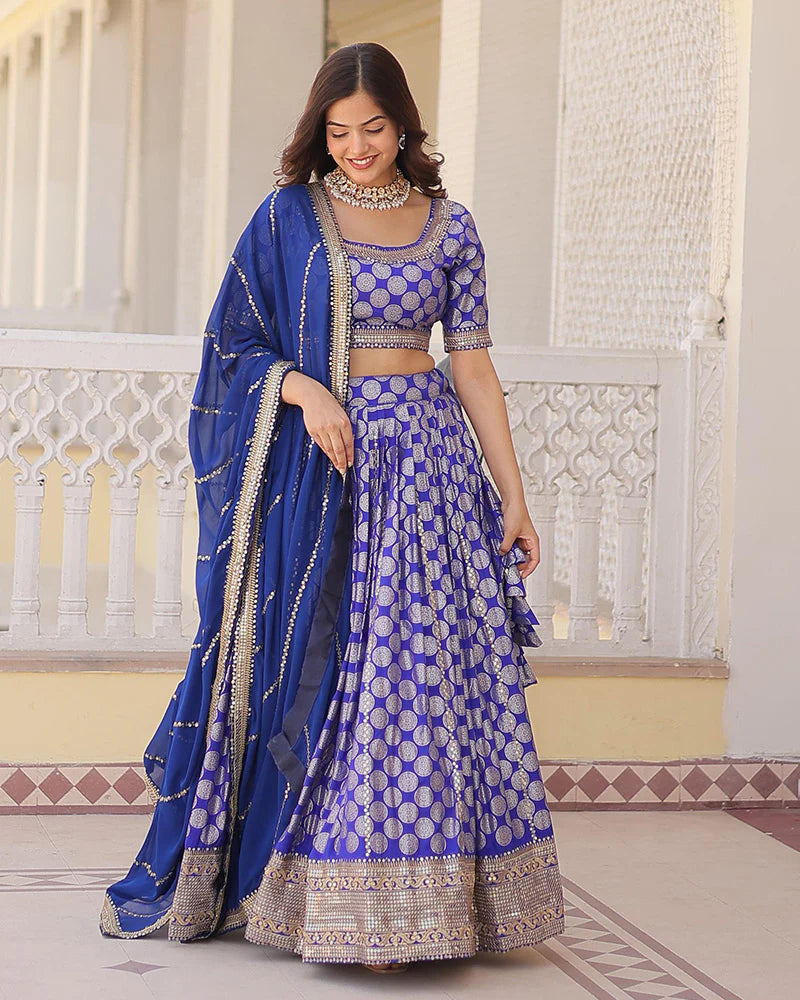 BLUE COLOR PURE VISCOSE JACQUARD LEHENGA CHOLI