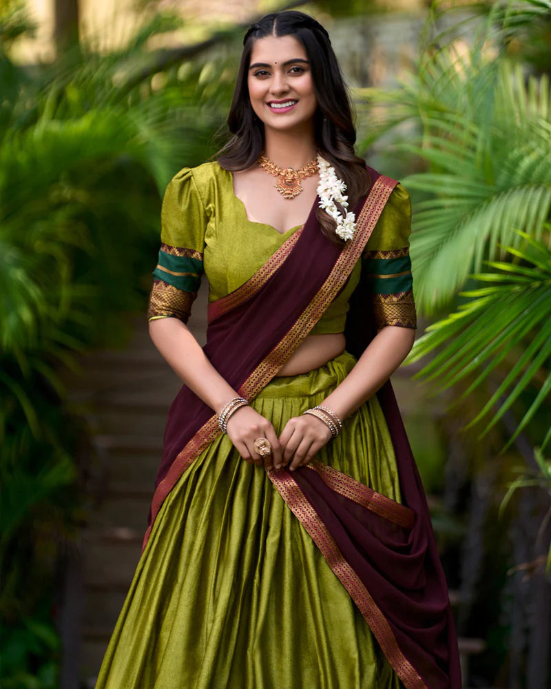 OLIVE GREEN COLOR POLY COTTON LEHENGA CHOLI