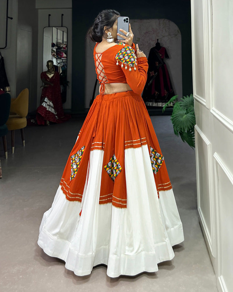 ORANGE COLOR PURE RAYON NAVRATRI LEHENGA CHOLI