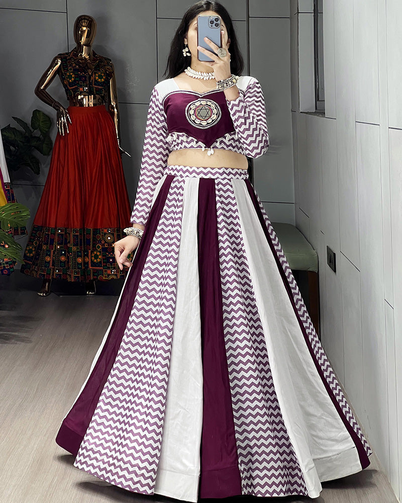 WHITE WINE COLOR PURE RAYON COTTON NAVRATRI LEHENGA CHOLI