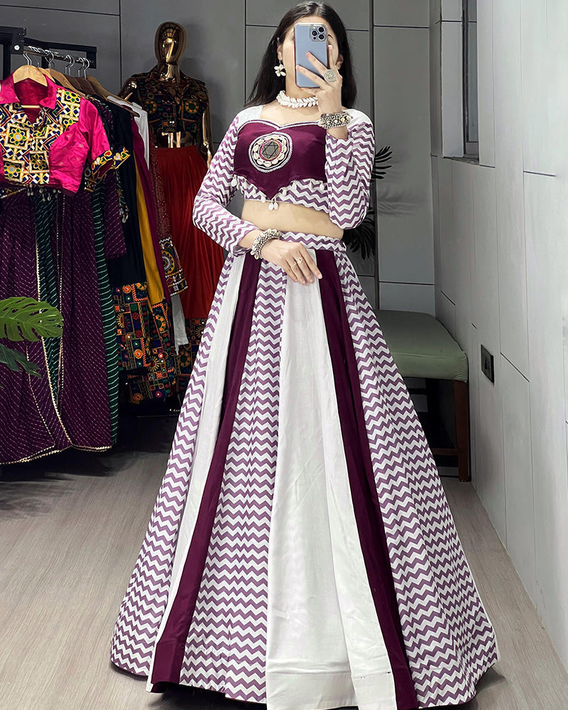 WHITE WINE COLOR PURE RAYON COTTON NAVRATRI LEHENGA CHOLI