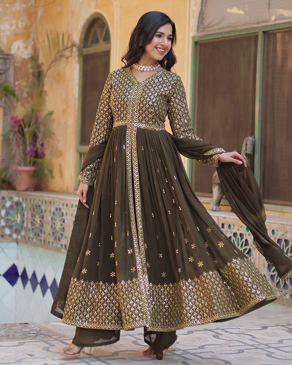 Designer mehndi color three piece sharara suit