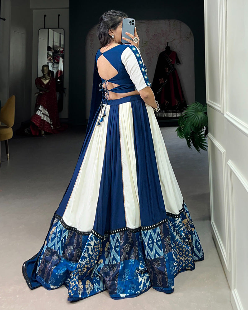 WHITE AND BLUE COLOR RAYON NAVRATRI LEHENGA CHOLI