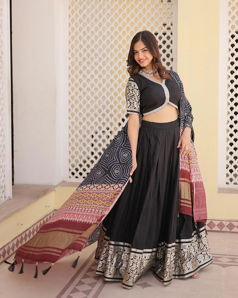 Black Color Jacquard Lehenga Choli With Gaji Silk Dupatta